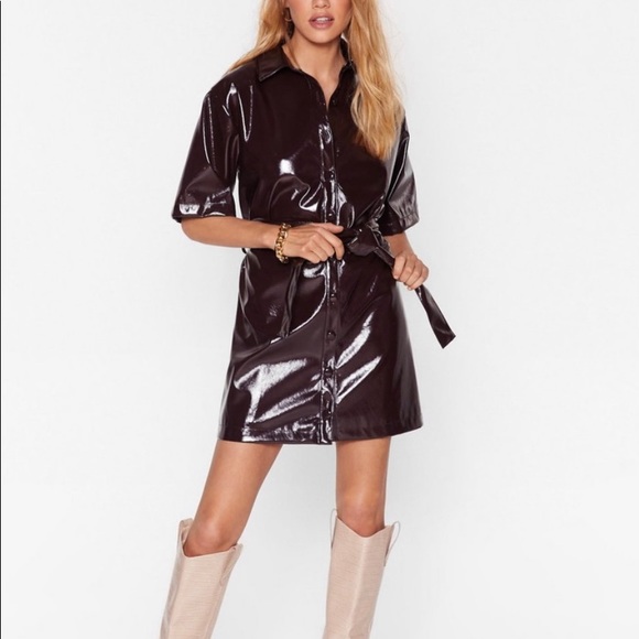 Nasty Gal Dresses & Skirts - Nasty Gal Brown Vinyl Shirt Dress